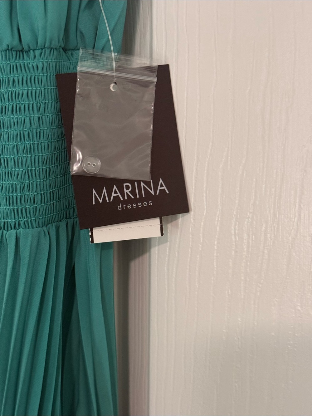 MARINA Teal Smocked Midi Dress with Pleated Skirt